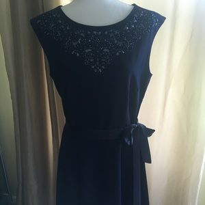 Tahari Blue Dress Size 10 w/Bead Detail